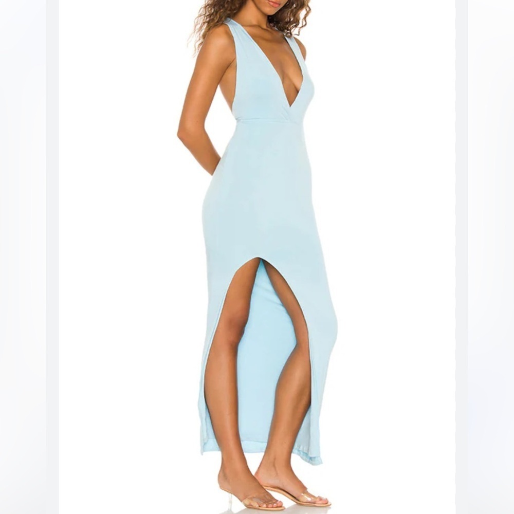 Superdown Size Medium Baby Blue Erika Deep V Jersey Leg Slit Maxi Dress‎ Formal